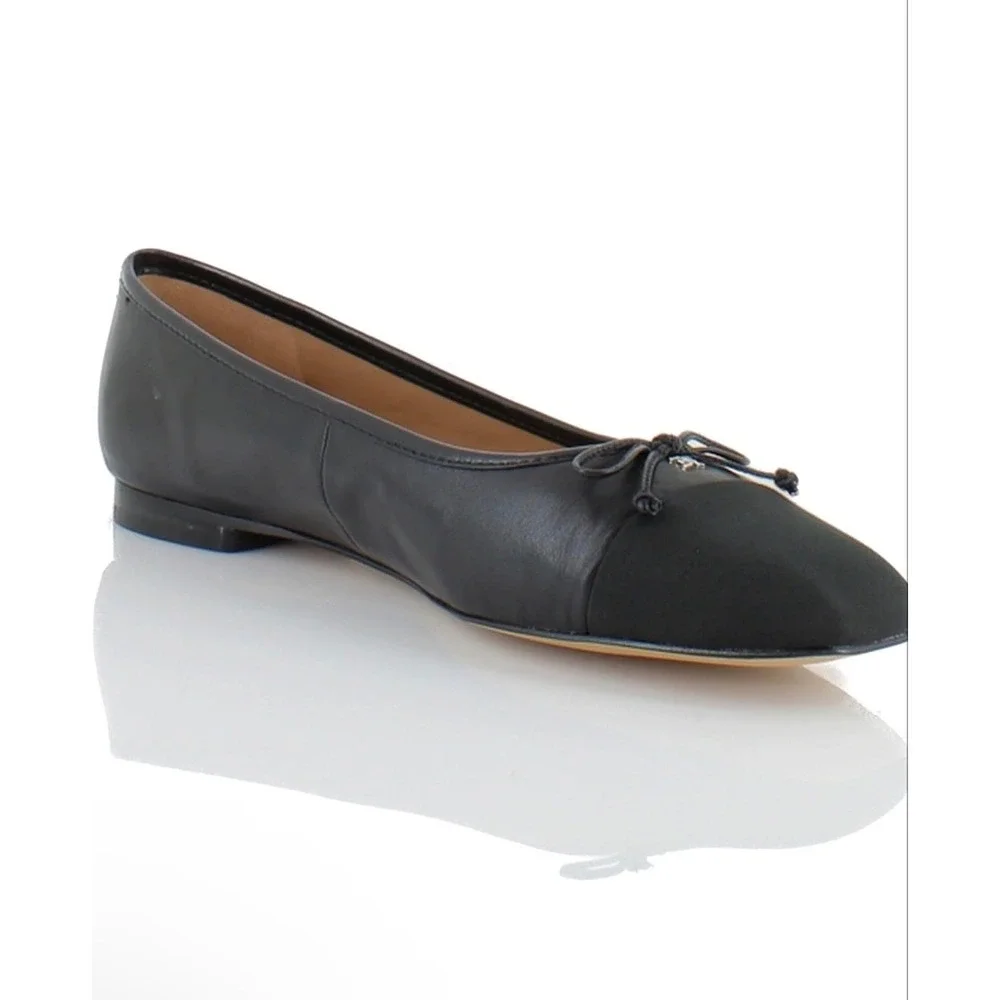 Sam Edelman Marley Womens 8 Black Leather Cap‎ Toe Ballerina Bow Flats New